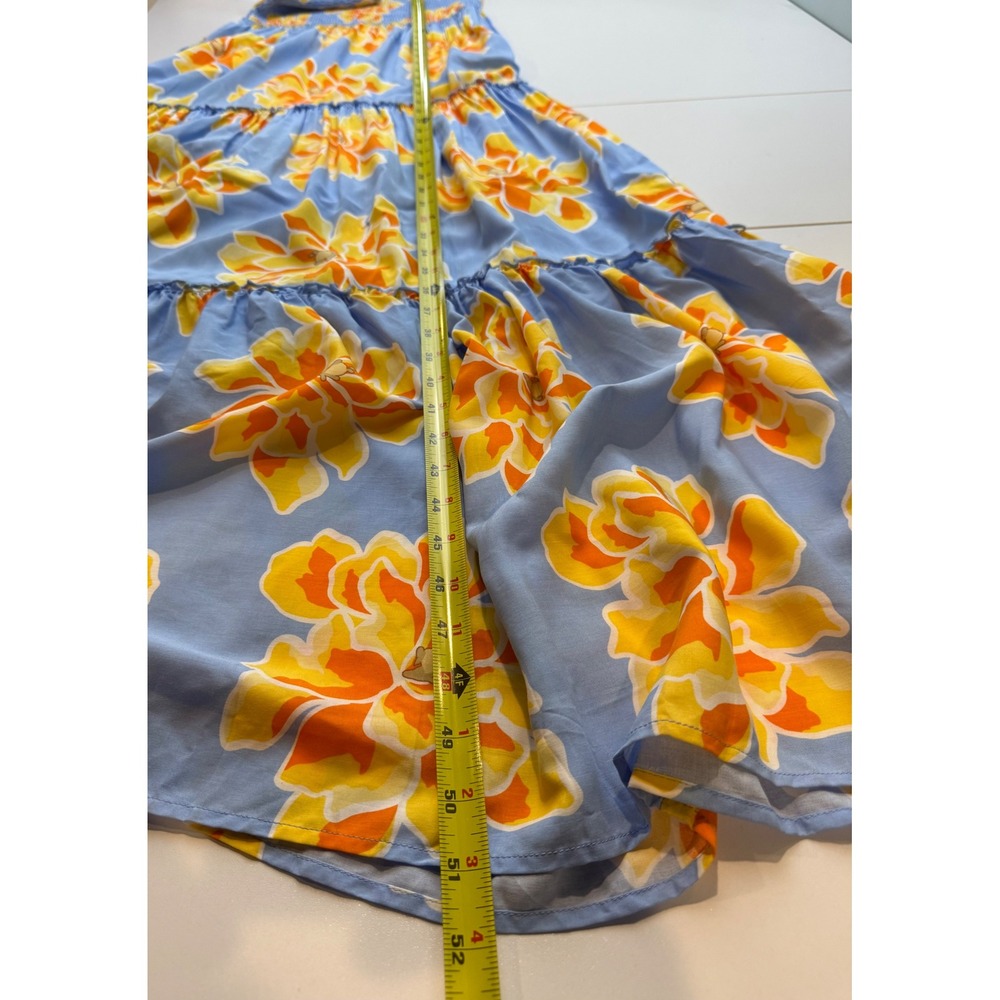 Abel The Label Maxi Dress Womens L Blue Orange Floral‎ Smocked Tiered Strapless - Picture 8 of 8
